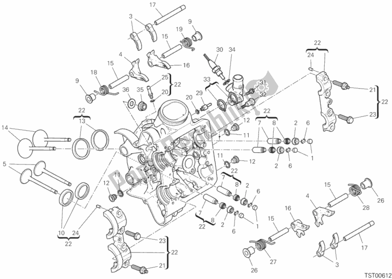 Alle onderdelen voor de Horizontale Cilinderkop van de Ducati Multistrada 1260 ABS Brasil 2019